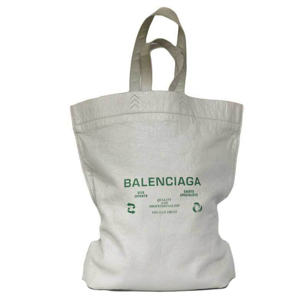 BALENCIAGA Supermarket Shopper Leather Tote Beige White Cream